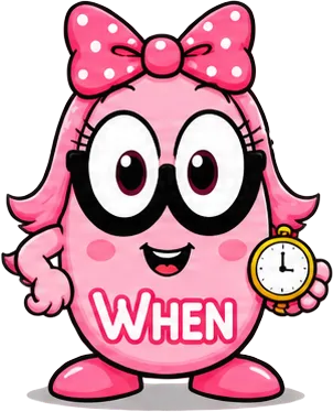 WHEN — pink Buddy with a clock