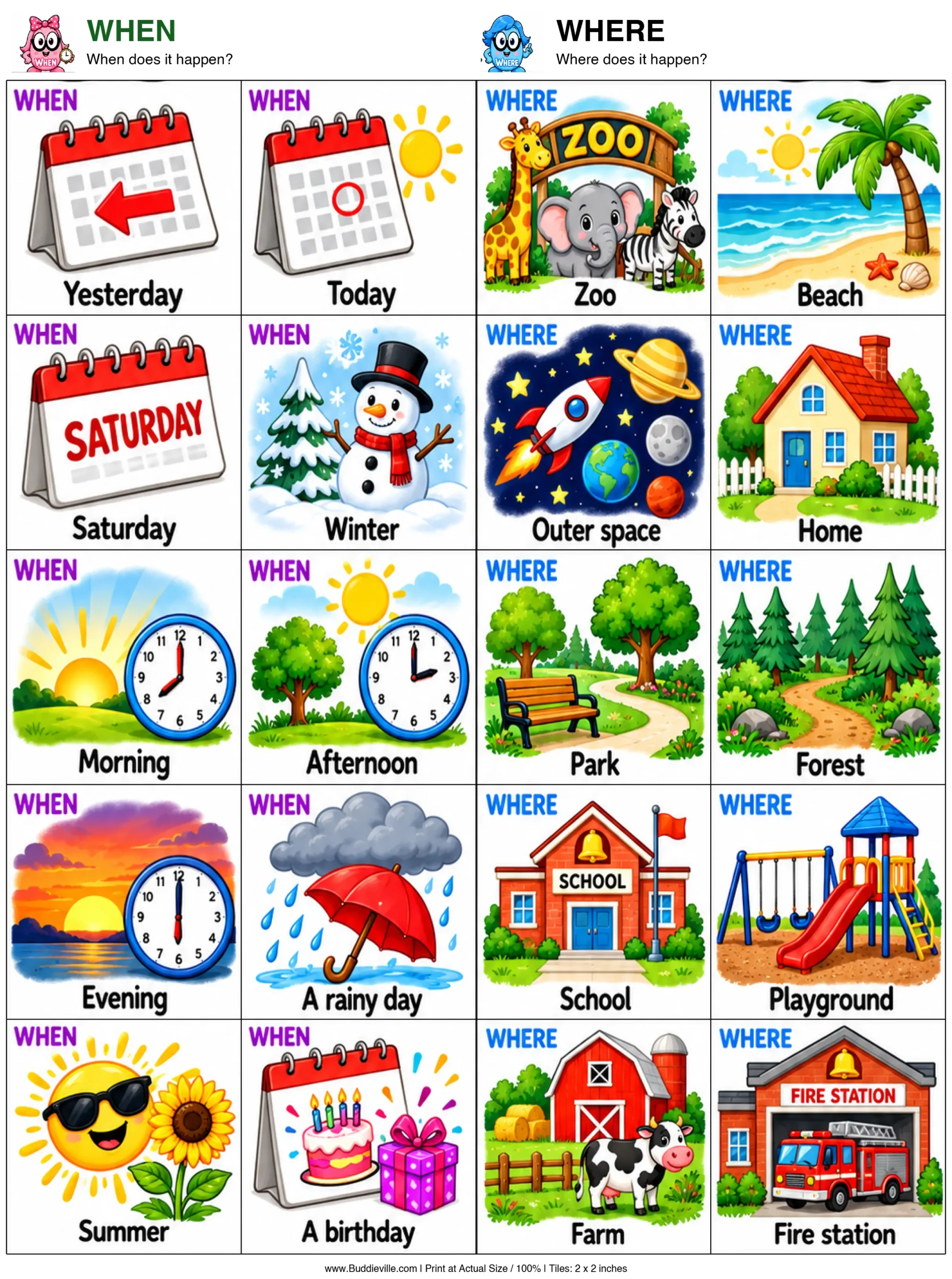 WHEN and WHERE Story Tiles sheet