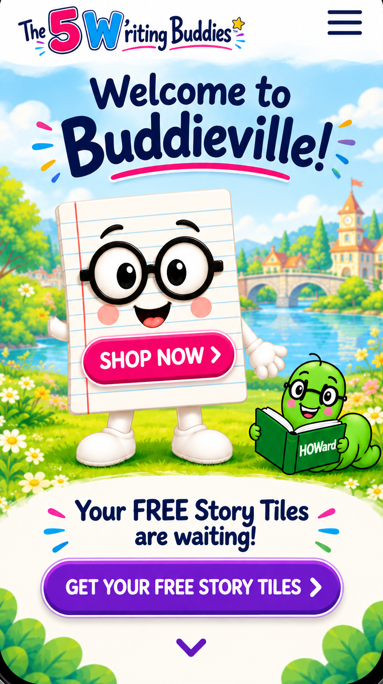 Debbie’s approved Welcome design with Story Paper, HOWard and the free Story Tiles invitation